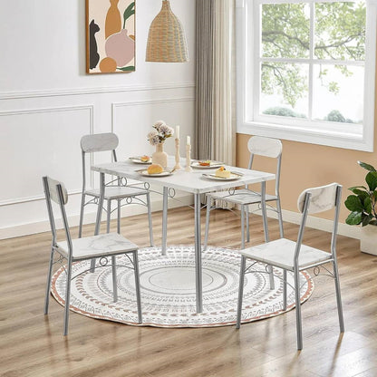 Juego de comedor moderno de 5 piezas con mesa con tapa de mármol sintético blanco y 4 sillas