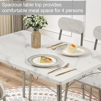 Juego de comedor moderno de 5 piezas con mesa con tapa de mármol sintético blanco y 4 sillas