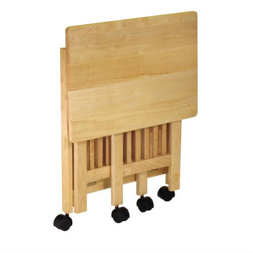 Mesa de impresora plegable de madera de 3 estantes en color natural con ruedas bloqueables