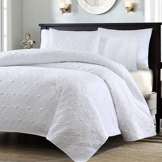 Full / Queen White Classic Coverlet Quilt Set with 2 Shams - Tampa Home & Garden Store