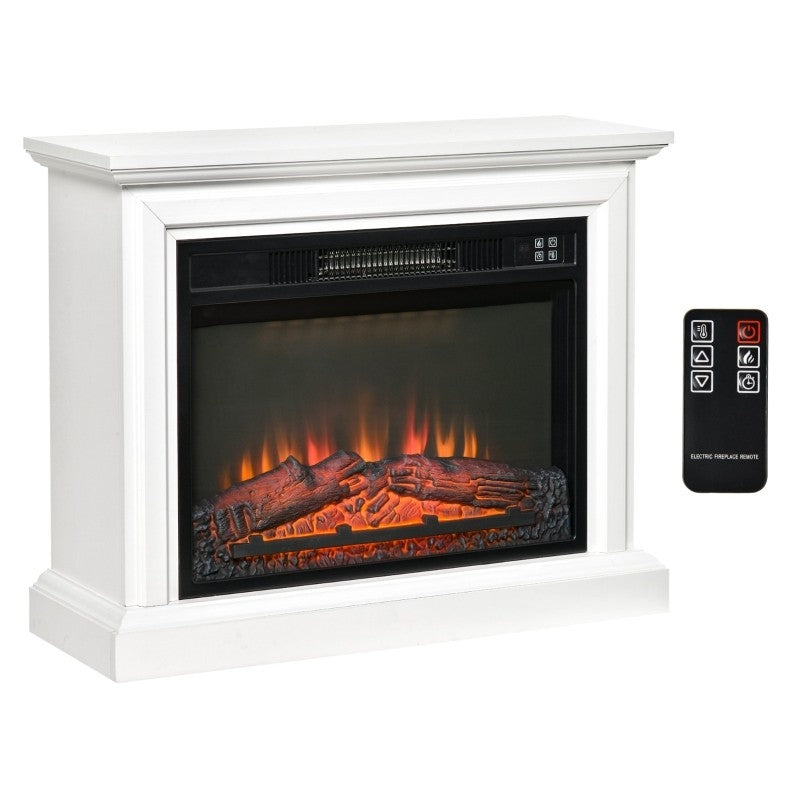 Calentador de chimenea eléctrico blanco de 31 pulgadas con efecto de llama regulable y repisa con control remoto