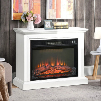 Calentador de chimenea eléctrico blanco de 31 pulgadas con efecto de llama regulable y repisa con control remoto