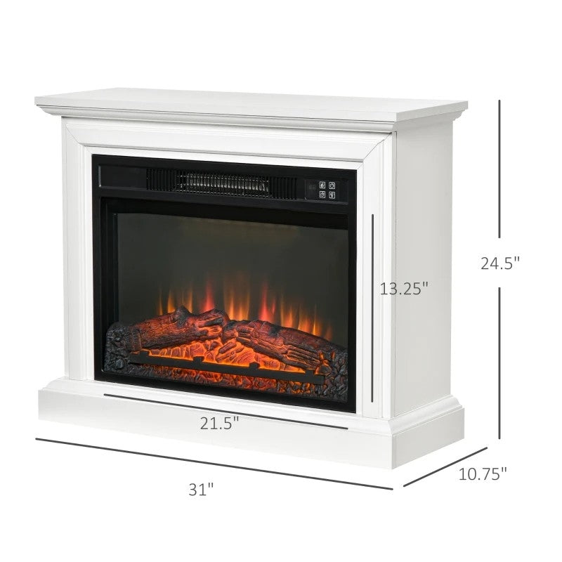 Calentador de chimenea eléctrico blanco de 31 pulgadas con efecto de llama regulable y repisa con control remoto