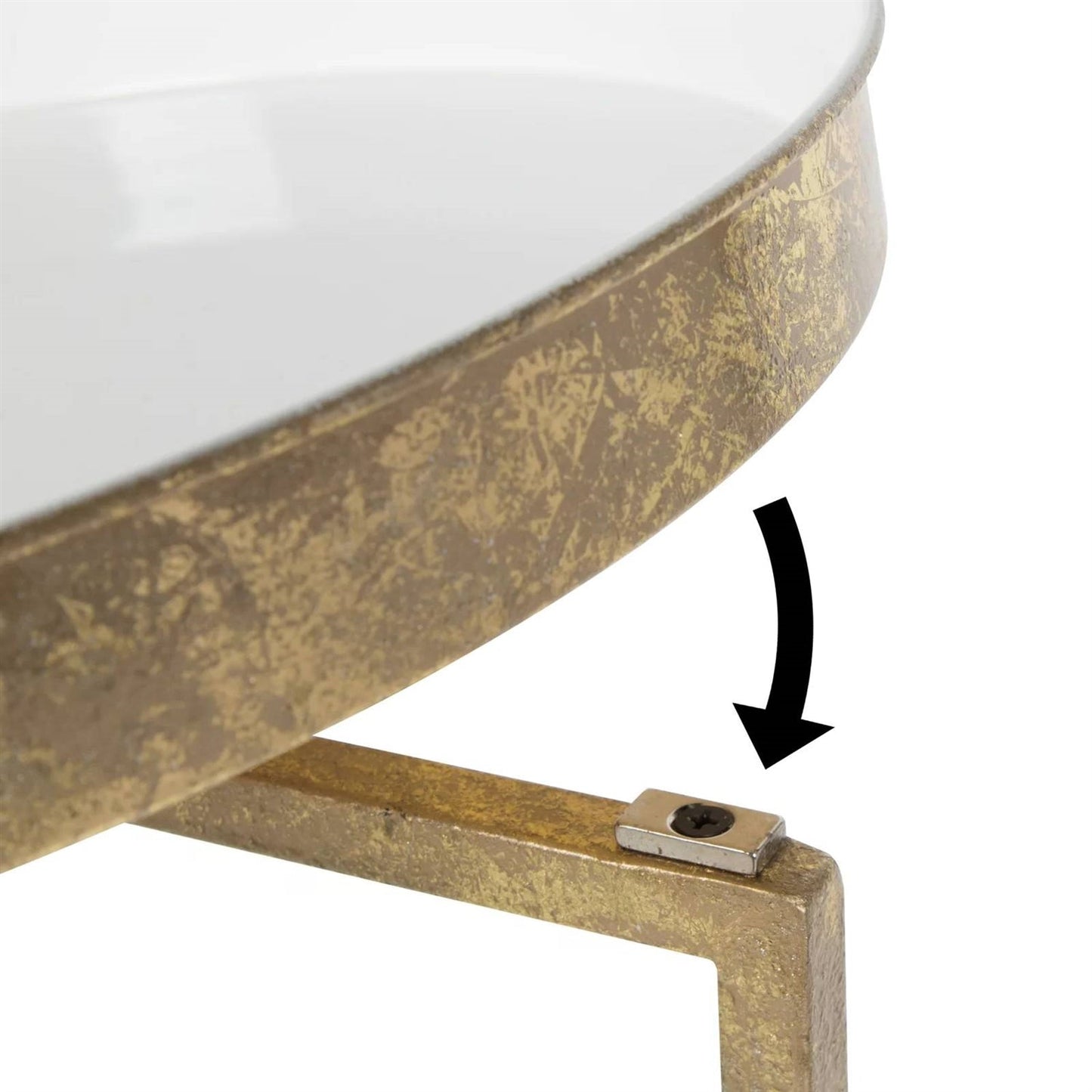 Gold Metal Round Nightstand and a Removable Tray