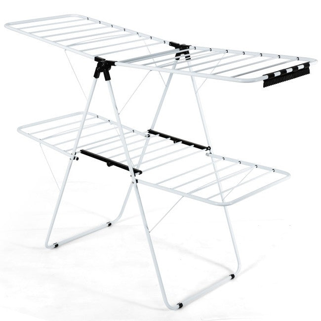 Estante Blanco Plegable de 2 Niveles para Secar Ropa de Altura Ajustable