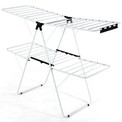 Estante Blanco Plegable de 2 Niveles para Secar Ropa de Altura Ajustable