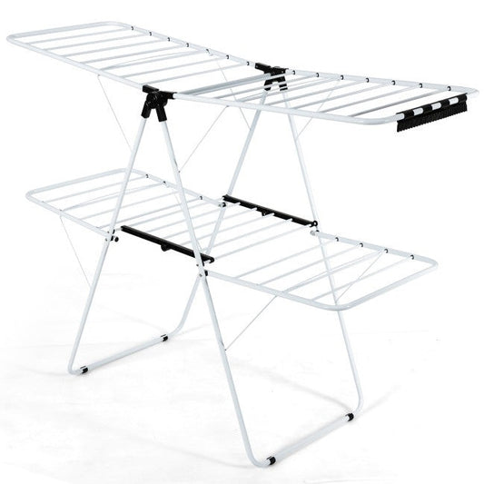 White 2 Level Foldable Clothes Drying Rack Adjustable Height - Tampa Home & Garden Store