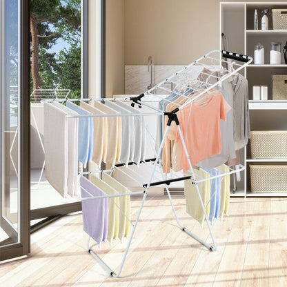 Estante Blanco Plegable de 2 Niveles para Secar Ropa de Altura Ajustable