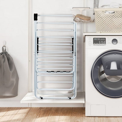 Estante Blanco Plegable de 2 Niveles para Secar Ropa de Altura Ajustable