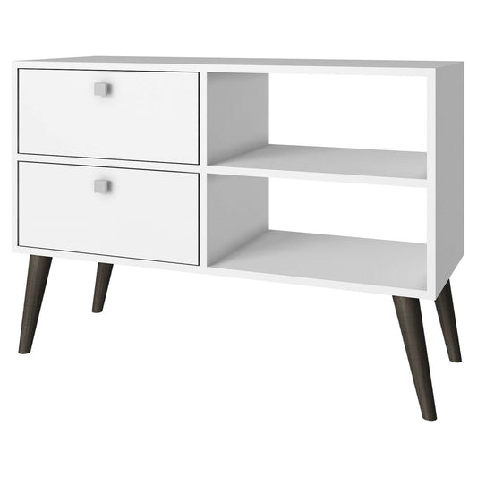 White Grey Wood Modern Classic Mid-Century Style TV Stand Entertainment Center - Tampa Home & Garden Store