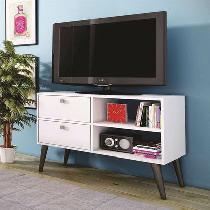 Mueble de TV/Centro de Entretenimiento Moderno Clásico de Mediados de Siglo de Madera en Blanco y Gris