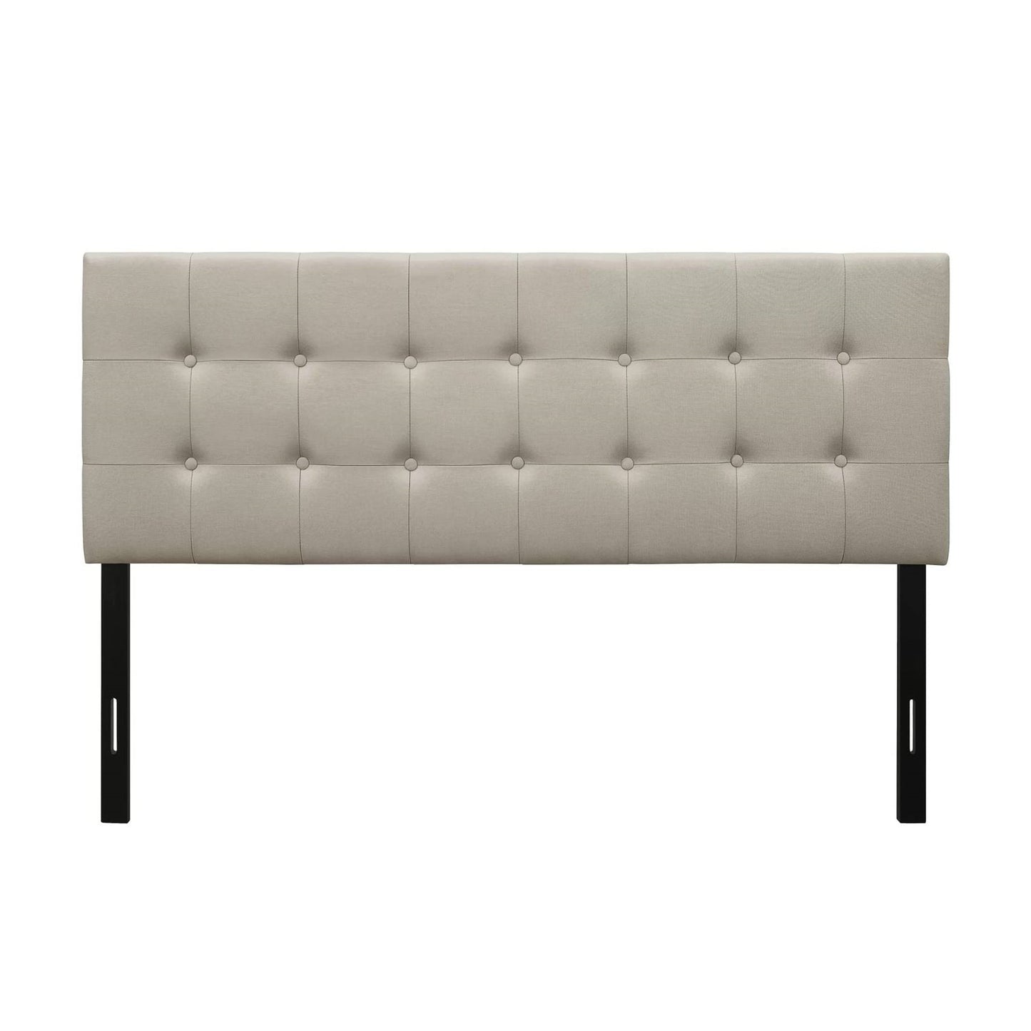 Cabecero capitoné doble en tela tapizada gris topo beige claro