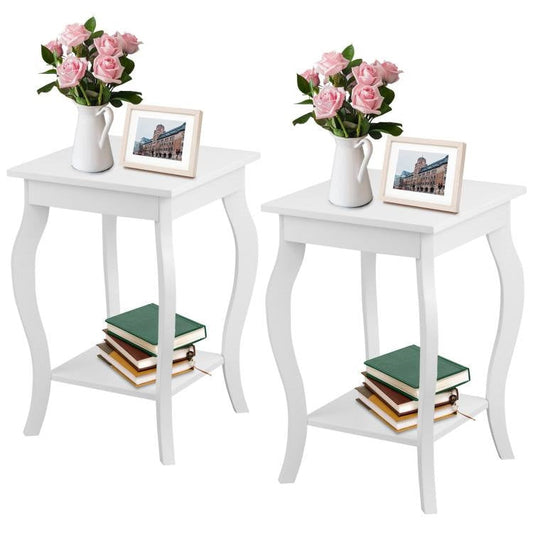 Stylish Nightstand End Table in White Wood Finish - Set of 2 - Tampa Home & Garden Store