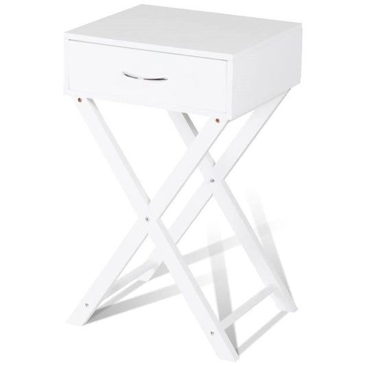 X-Shape 1 Drawer Nightstand End Side Table Storage in White - Tampa Home & Garden Store
