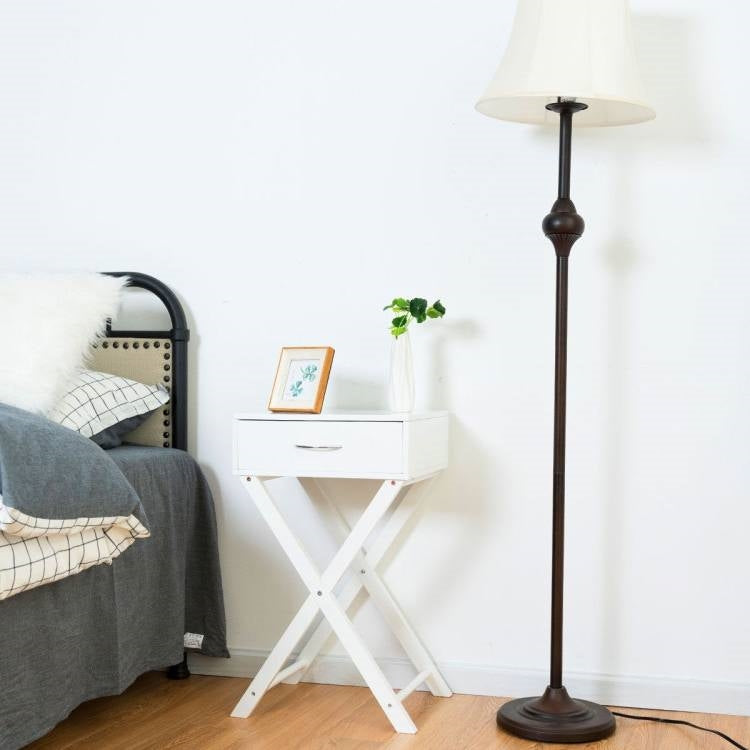 Mesa de Noche/Auxiliar con Almacenamiento de 1 Cajón en Forma de X, Color Blanco