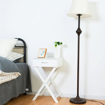 Mesa de Noche/Auxiliar con Almacenamiento de 1 Cajón en Forma de X, Color Blanco
