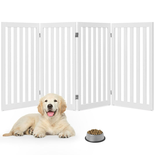 Folding 4-Panel Dog Gate Pet Fence in White Wood Finish - Tampa Home & Garden Store
