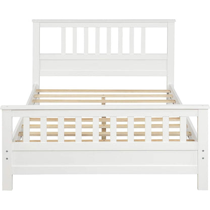 Cabecero y piecero de cama de plataforma con listones de madera de pino blanco, tamaño matrimonial