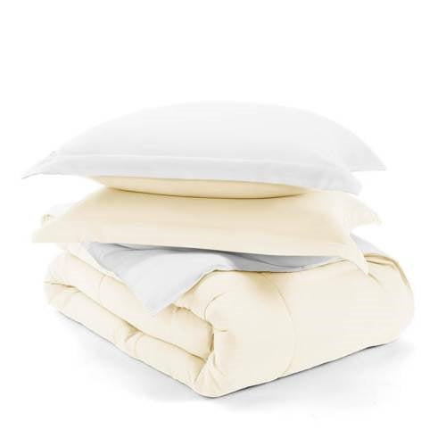 Juego de edredón reversible de microfibra de 3 piezas tamaño Matrimonial/Queen en blanco y crema