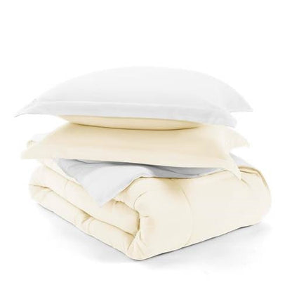 Juego de edredón reversible de microfibra de 3 piezas tamaño Matrimonial/Queen en blanco y crema