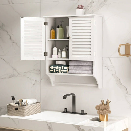 White Wall-Mounted Bathroom Storage Medicine Cabinet with Louver Doors - Tampa Home & Garden Store