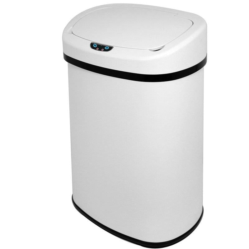 Bote de basura de acero inoxidable con sensor de movimiento de 13 L, blanco