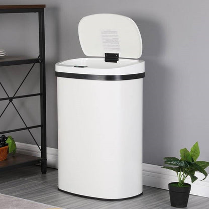 Bote de basura de acero inoxidable con sensor de movimiento de 13 L, blanco