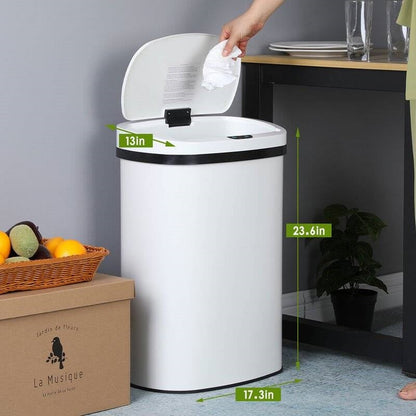 Bote de basura de acero inoxidable con sensor de movimiento de 13 L, blanco
