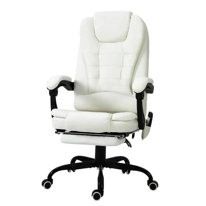 Silla de oficina ejecutiva de masaje, ajustable, de respaldo alto, vibratoria, 7 modos, blanca