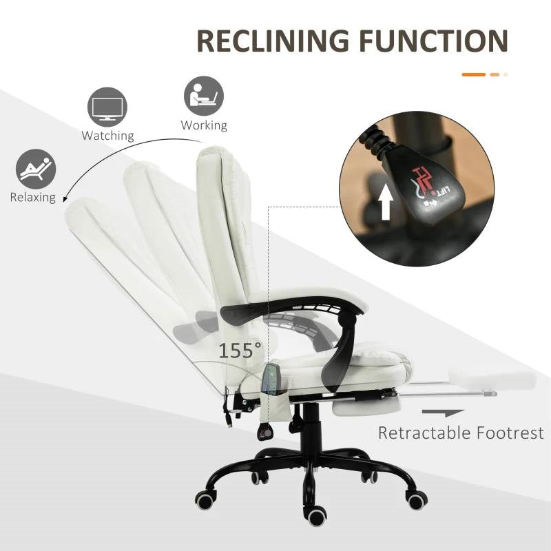 Silla de oficina ejecutiva de masaje, ajustable, de respaldo alto, vibratoria, 7 modos, blanca