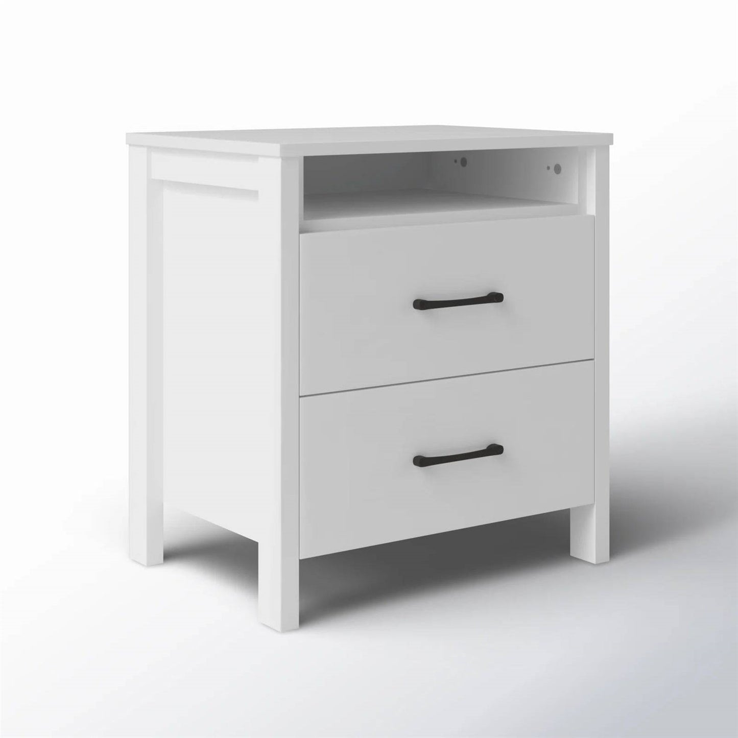 Mesita de Noche Moderna con 2 Cajones en Acabado de Madera Blanca