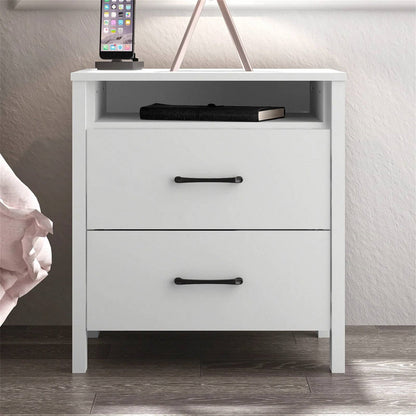 Mesita de Noche Moderna con 2 Cajones en Acabado de Madera Blanca