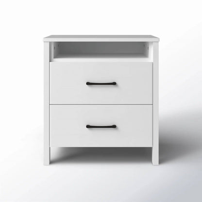 Mesita de Noche Moderna con 2 Cajones en Acabado de Madera Blanca