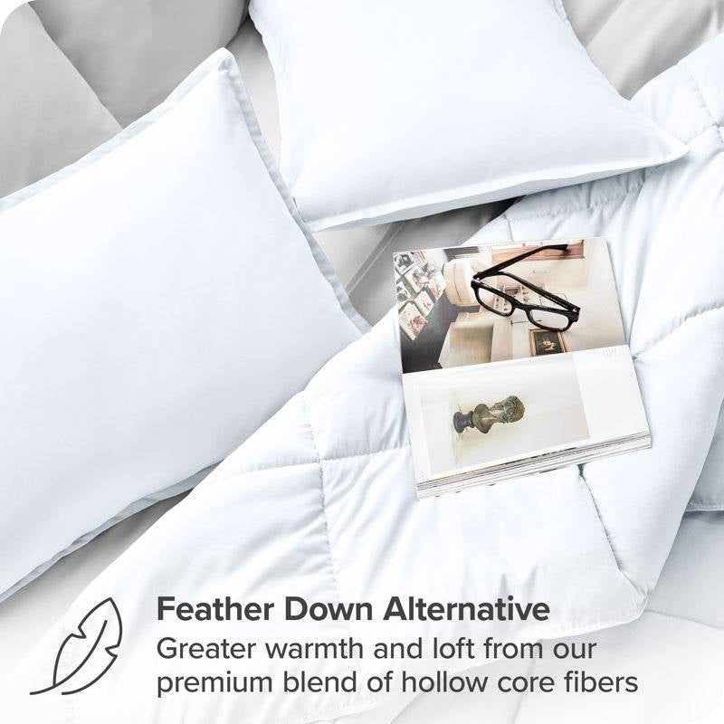 Queen size Super Soft Microfiber Down Alternative Comforter Set in white with plush quilted design on Tampa Home & Garden Store