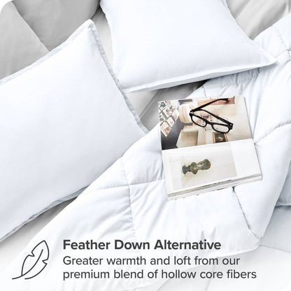 Queen size Super Soft Microfiber Down Alternative Comforter Set in white with plush quilted design on Tampa Home & Garden Store