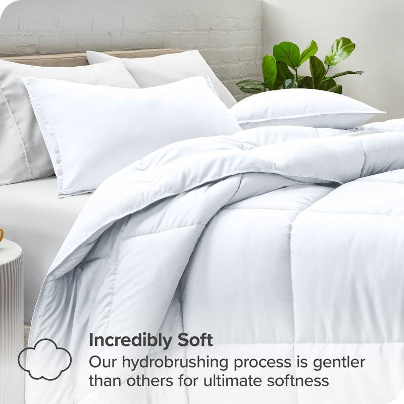 Queen size HomePacific Super Soft Microfiber Down Alternative Comforter Set in white on bed on Tampa Home & Garden Store