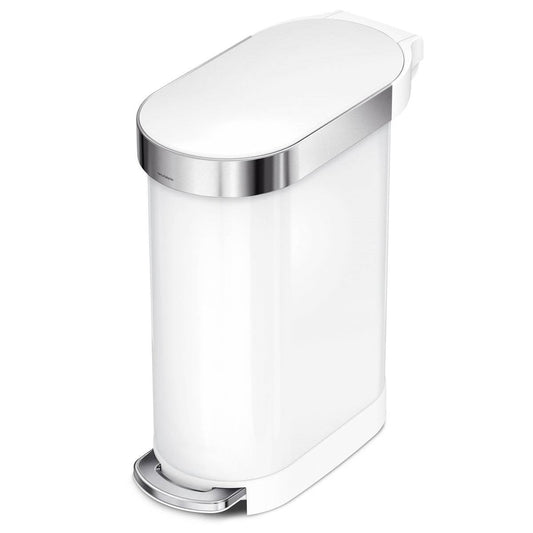 Cubo de Basura Estrecho de Cocina Blanco de 12 Galones con Tapa de Paso Fácil