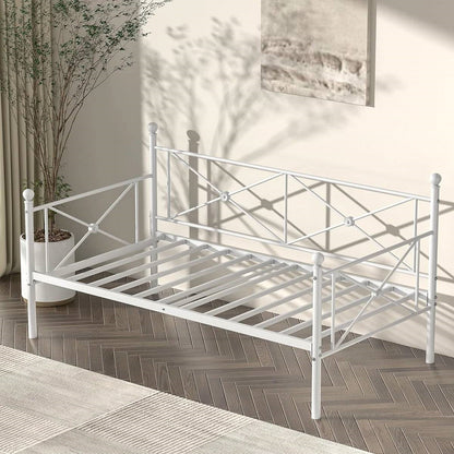 Base de cama nido de metal resistente tamaño individual con acabado blanco clásico