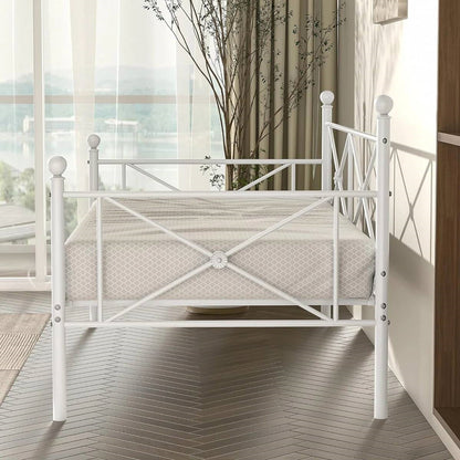 Base de cama nido de metal resistente tamaño individual con acabado blanco clásico