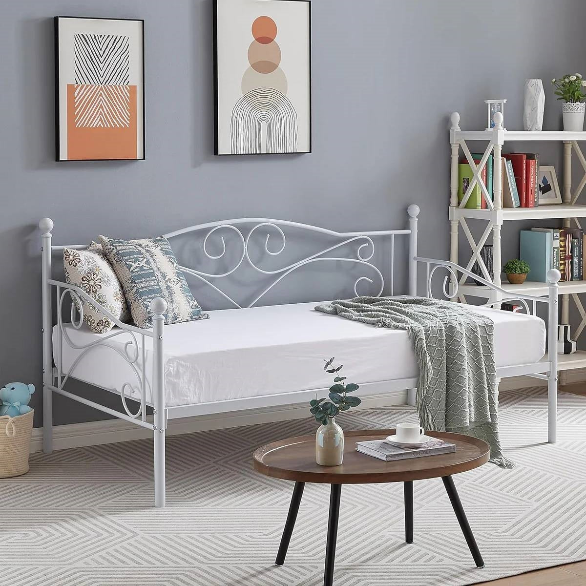 Estructura de cama individual (Twin) de acero resistente Classic con acabado de metal blanco