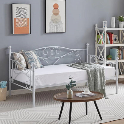 Estructura de cama individual (Twin) de acero resistente Classic con acabado de metal blanco