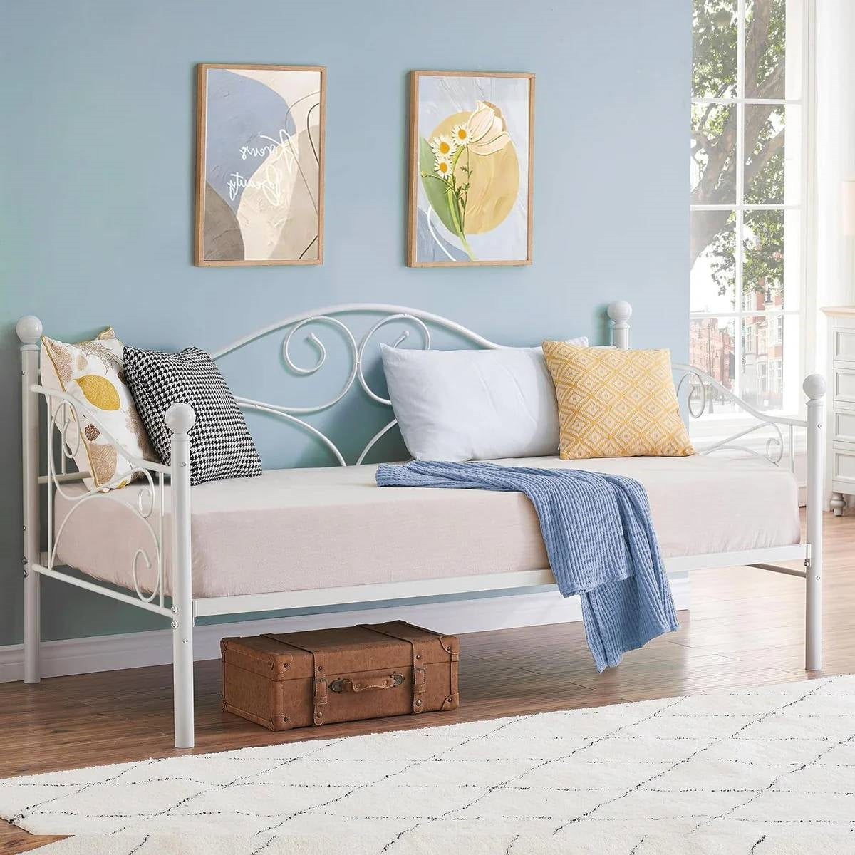 Estructura de cama individual (Twin) de acero resistente Classic con acabado de metal blanco