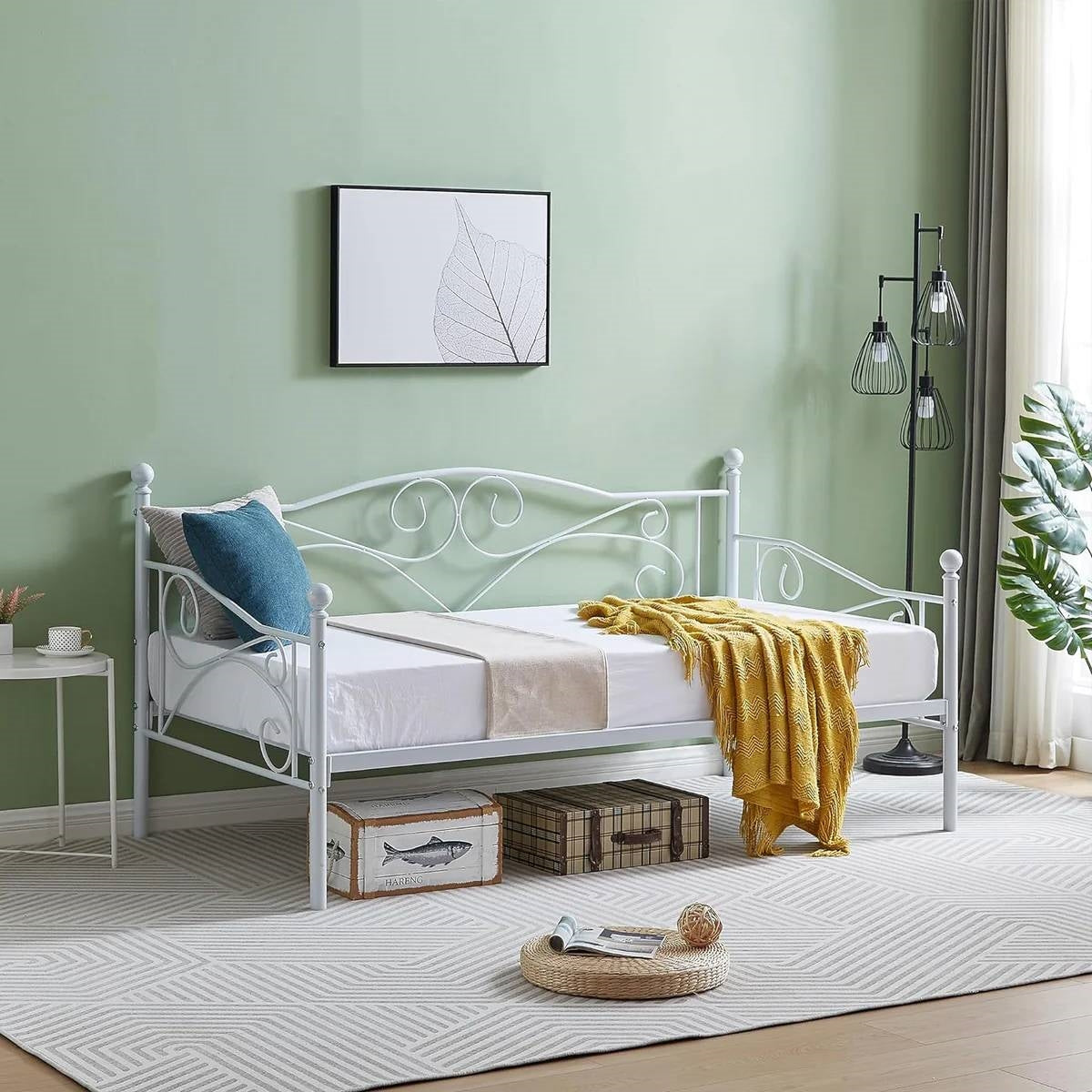 Estructura de cama individual (Twin) de acero resistente Classic con acabado de metal blanco