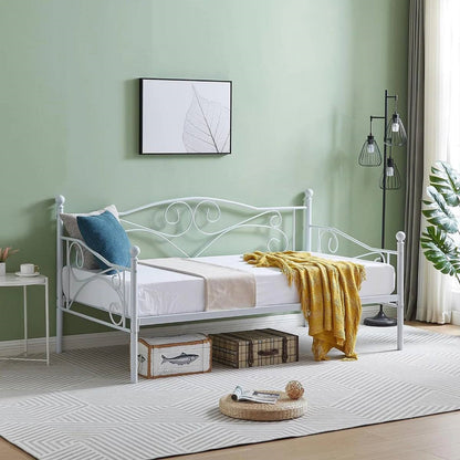 Estructura de cama individual (Twin) de acero resistente Classic con acabado de metal blanco