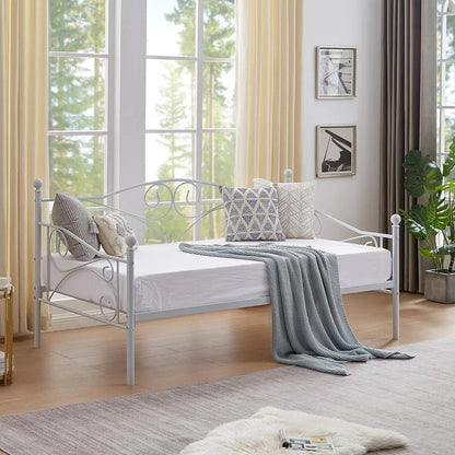 Estructura de cama individual (Twin) de acero resistente Classic con acabado de metal blanco