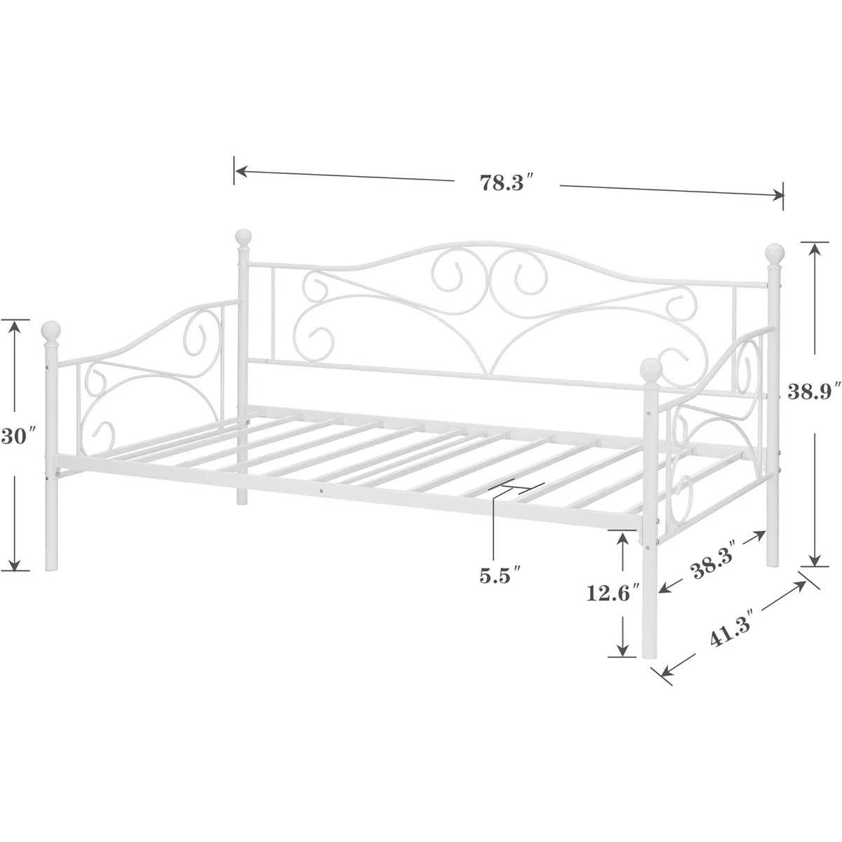 Estructura de cama individual (Twin) de acero resistente Classic con acabado de metal blanco