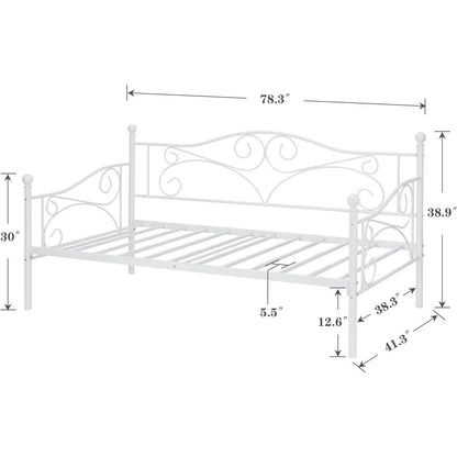 Estructura de cama individual (Twin) de acero resistente Classic con acabado de metal blanco
