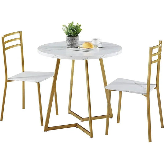 3-Piece dining set with round marble-top table and two gold-finish chairs on Tampa Home & Garden Store