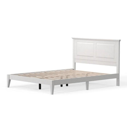Cama Plataforma de Madera Maciza de Roble Tradicional Queen con Cabecero en Blanco