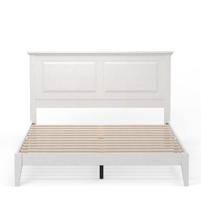 Cama Plataforma de Madera Maciza de Roble Tradicional Queen con Cabecero en Blanco